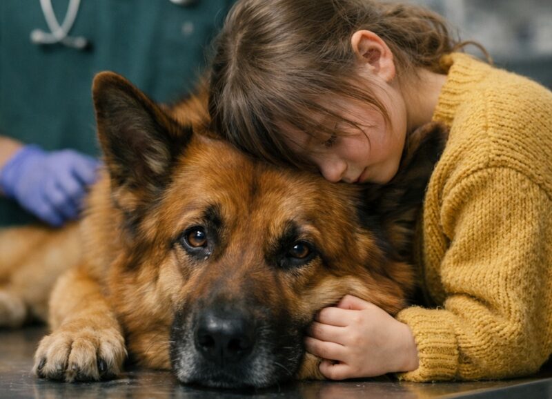 The veterinarian was preparing to euthanize a service dog after it had attacked a police officer, but at the last moment a little girl burst into the examination room — and something unexpected happened